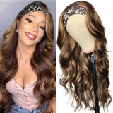 4/27 highlight body wave headband wig, 200% density Brazilian human hair wig for Black women