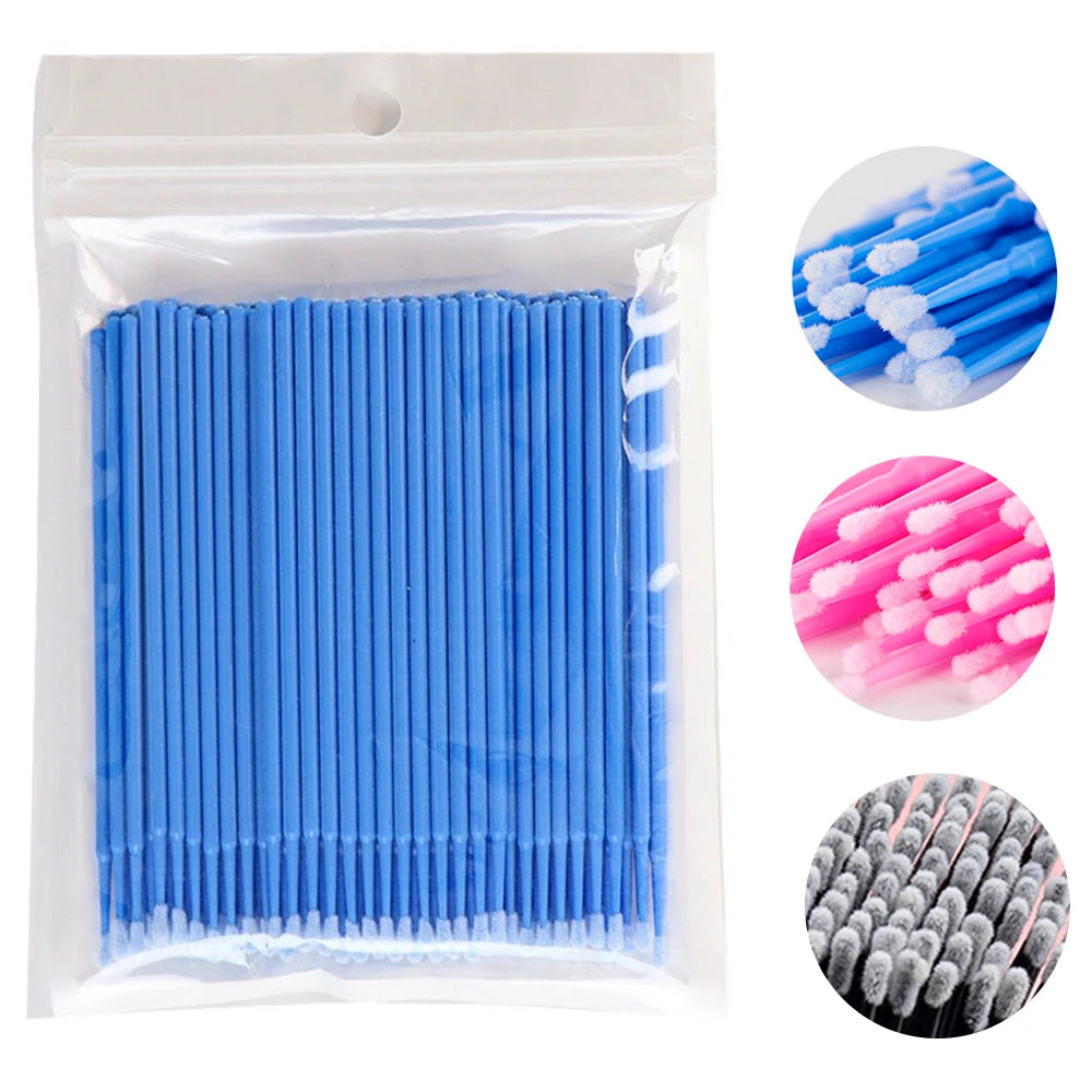 Set of 500/1000 PCS micro brushes for eyelash extension application, grafting, and lash removal, featuring clear crystal design.