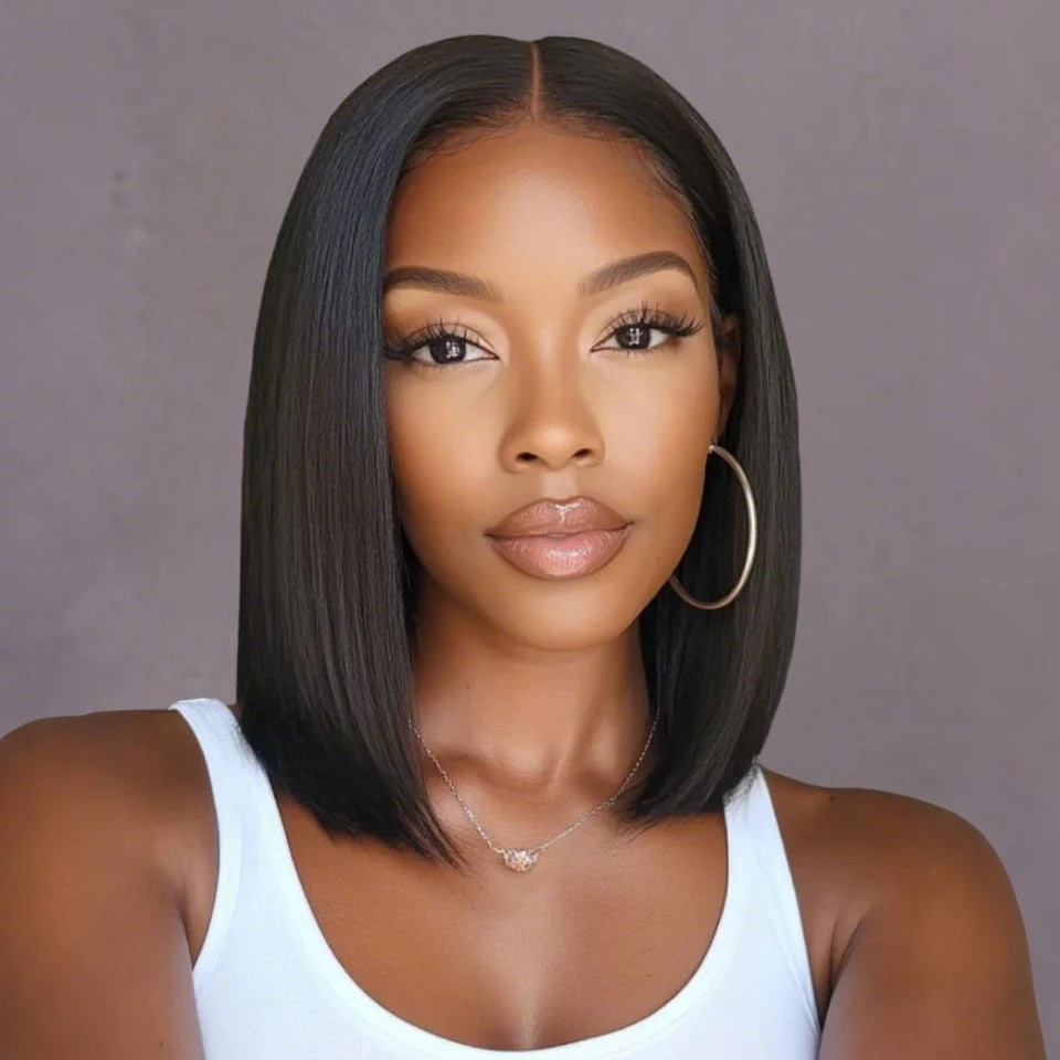 Rebecca Ombre Pink transparent short lace bob wig by HSF Marketplace, Peruvian straight human hair with 13x5 lace front and pre-plucked style.