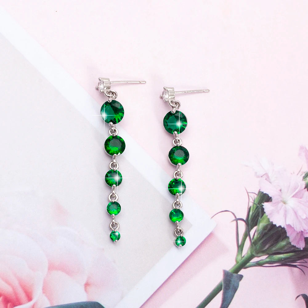 Women's Full Zircon Tassel Earrings Dangle Green Vintage Style Luxury Wedding Jewelry Christmas Valentine's Day Gift Accessories