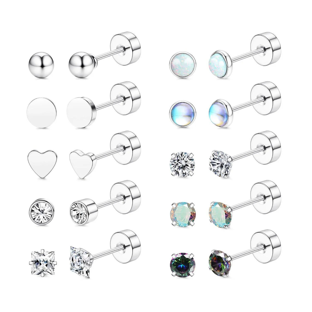 10 pairs flat back stainless steel earrings for sensitive ears by HSF Marketplace