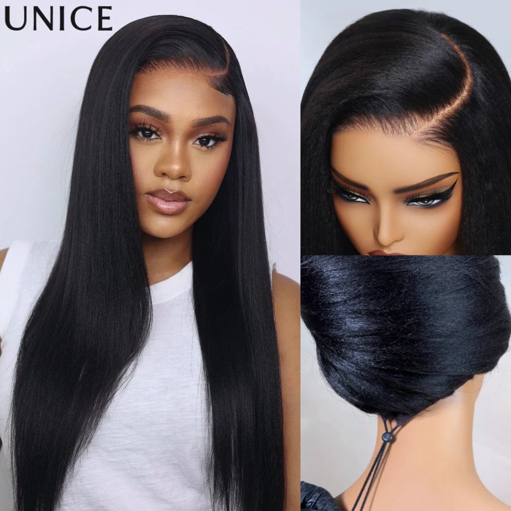 Lace Yaki Straight Human Hair Wig with Invisi Drawstring by HSF Marketplace