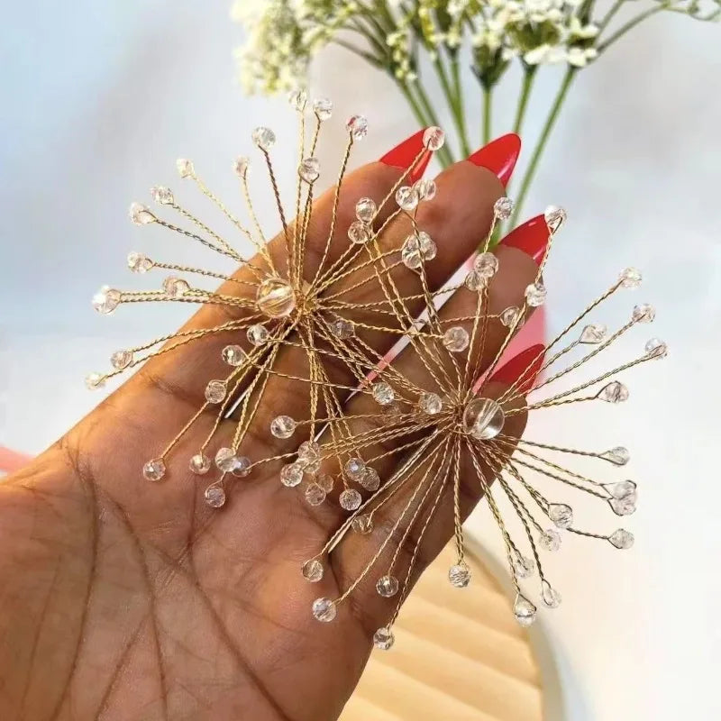 Sparkling snowflake stud earrings with crystal beaded flower design, bridal wedding jewelry for women by HSF Marketplace