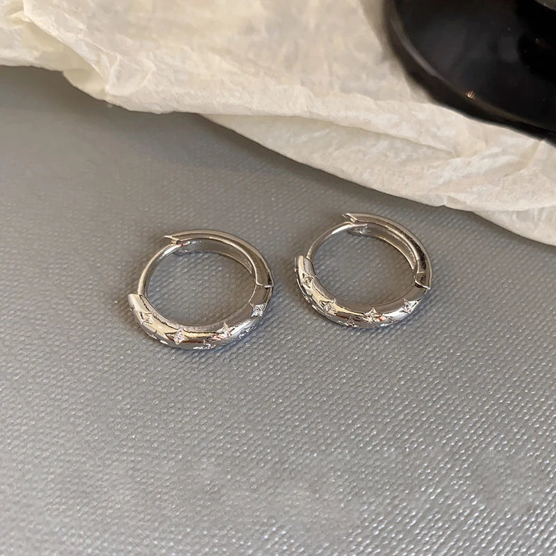 2026 metal four-star hoop earrings for women with zircon geometric circle design by HSF Marketplace