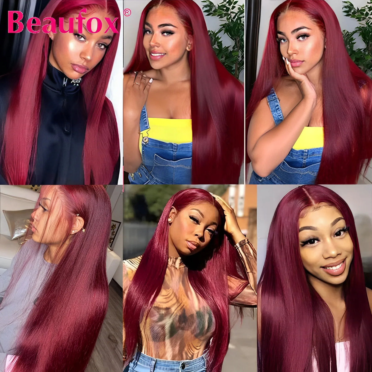 Beaufox Straight Human Hair Bundles With Closure Colored Burgundy Red 3/4 Bundles With Lace Closure 99j Brazilian Hair Bundles