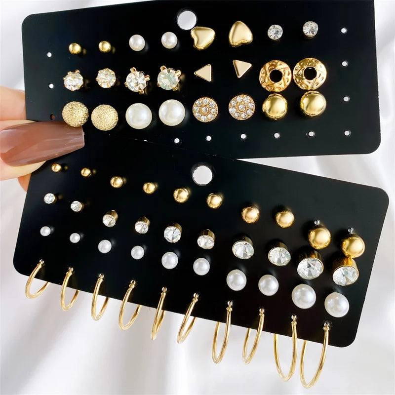 Vintage gold stud earrings set for women by HSF Marketplace, featuring trendy classic designs