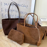 Large capacity faux suede handbag for women, stylish tote with spacious interior and soft textured finish