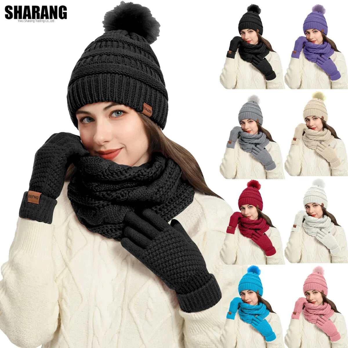 Women's warm winter hat, scarf and gloves set by HSF Marketplace in a coordinated cold-weather design