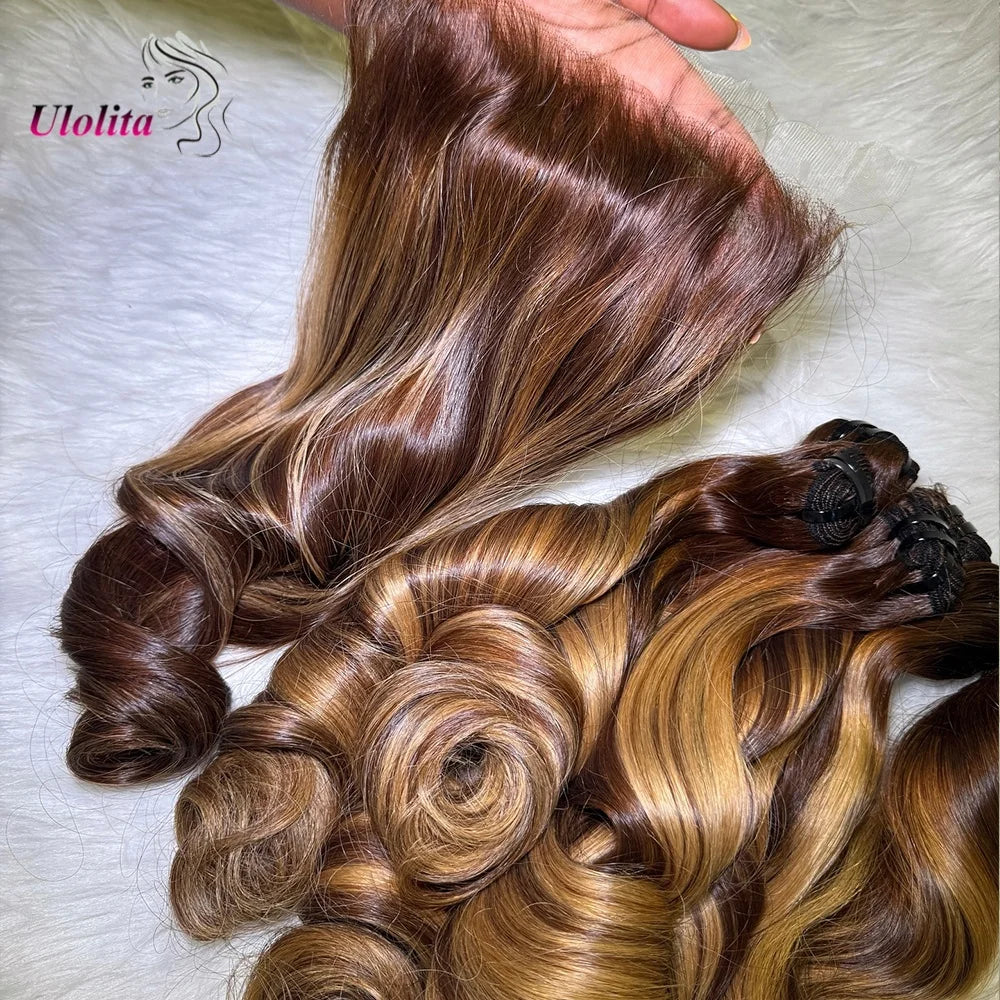 Loose Deep Wave Human Hair Bundles With 5x5 Closure And 3 Bundles Human Hair Extensions For Women Ombre Brown 13x6 Lace Frontal