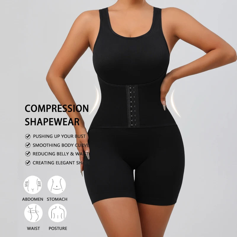 FLARIXA full-coverage thigh-slimming bodysuit shapewear with wide shoulders and seamless body shaper design