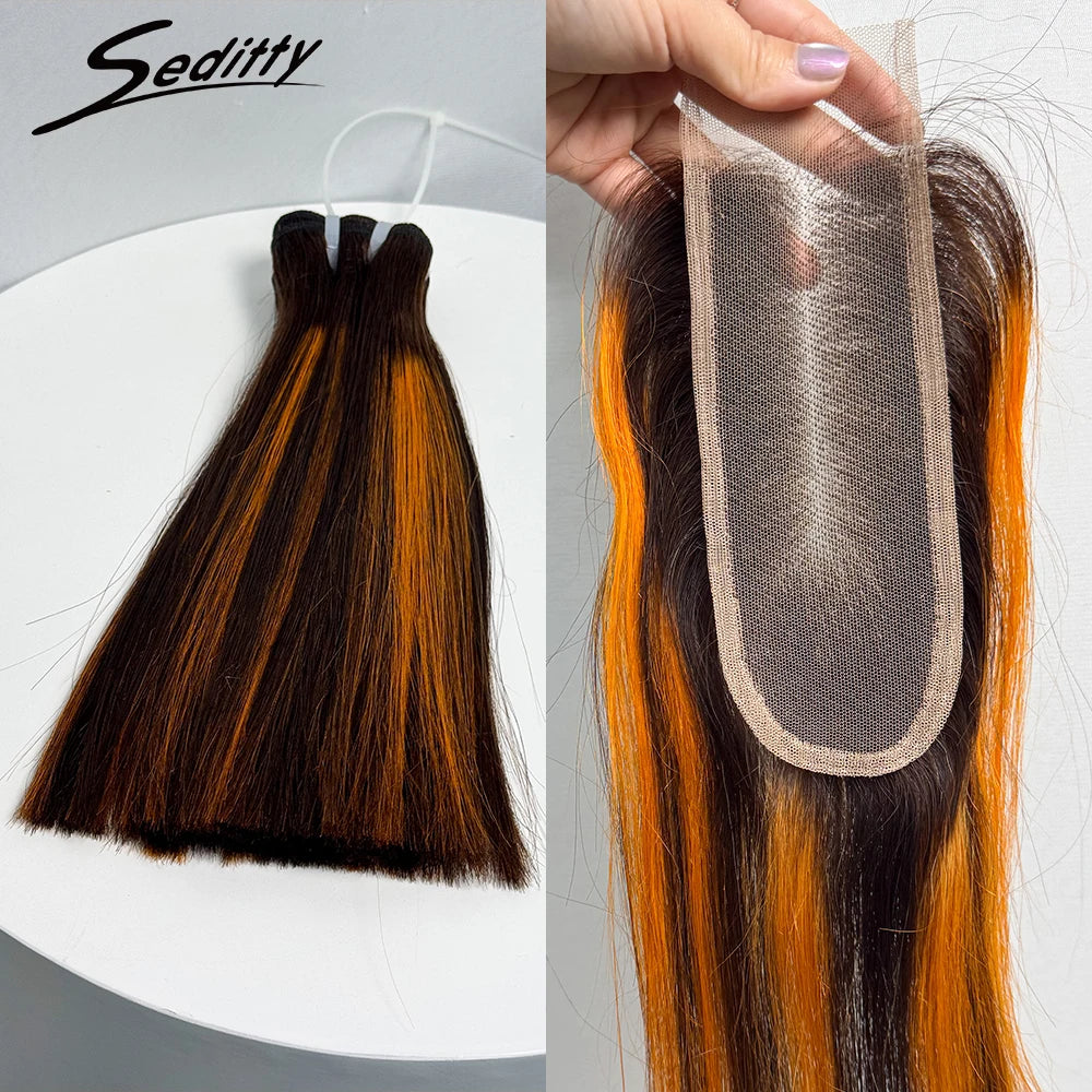 6-10 inches Hair Double Drawn Straight Hair Bundles Hair Extensions with 2X6 transparent Lace Closure 100% Human Hair Bundles