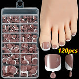 HSF Marketplace pink French tip press-on toenails, square short false toe nails with glossy finish, 120-piece set