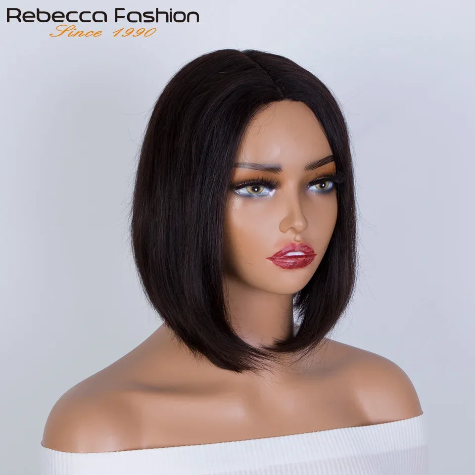 Brazilian straight lace bob wig by HSF Marketplace, features dark human hair with lace part and 180% density for natural look