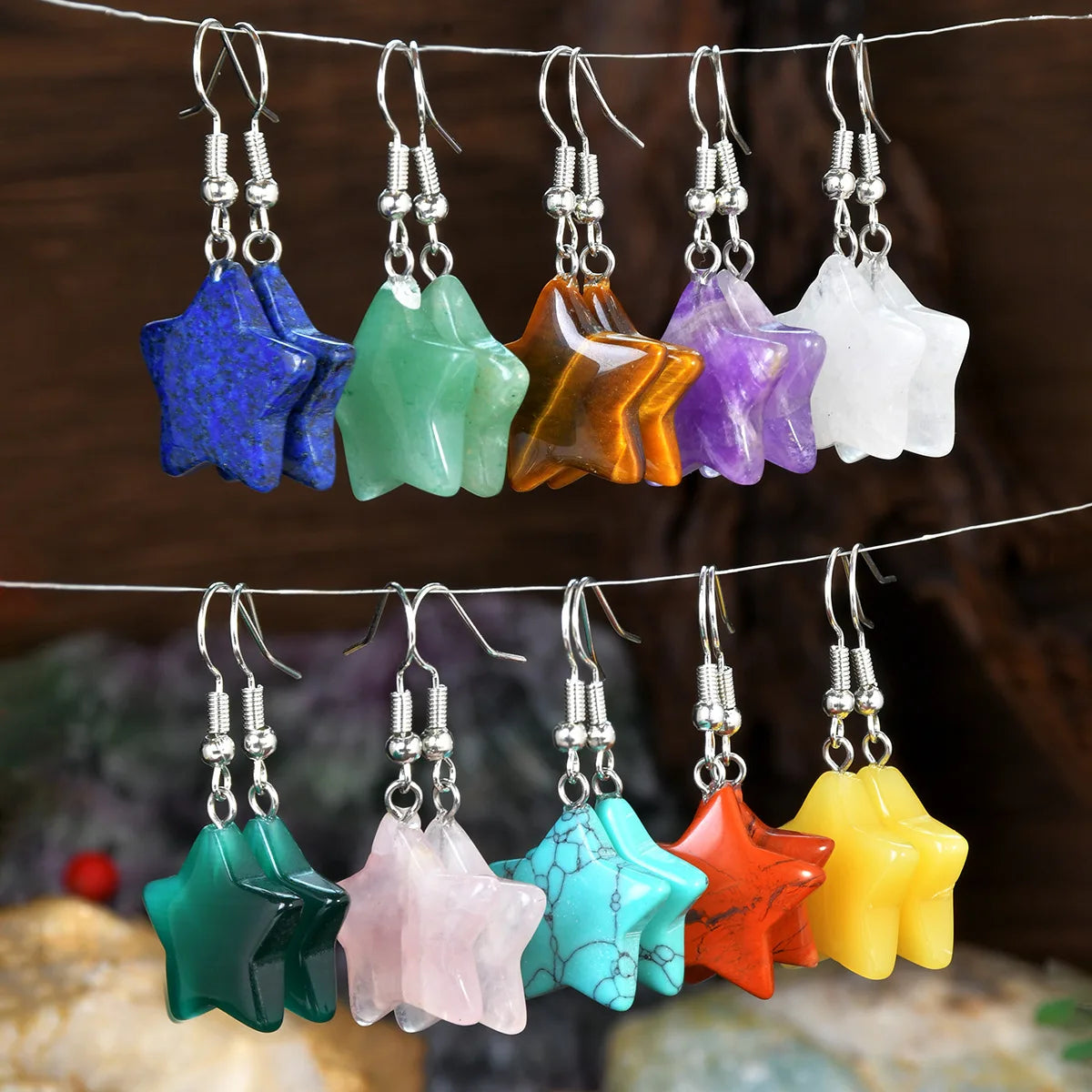 Bohemian colorful natural stone waterdrop earrings for women by HSF Marketplace
