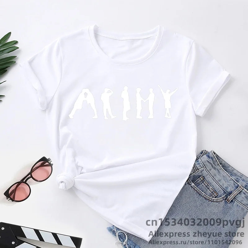 Korean style aesthetic women's T-shirt, streetwear K-culture merch from HSF Marketplace