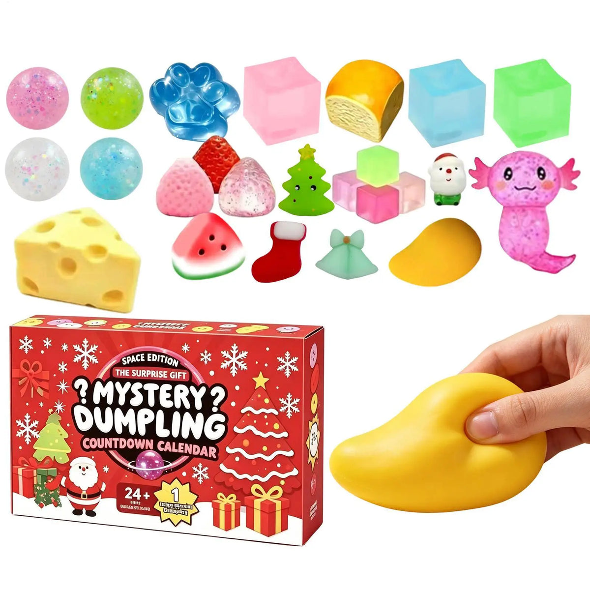 Christmas squishy advent calendar with 24-day dumpling fidget toys in a festive surprise gift box by HSF Marketplace