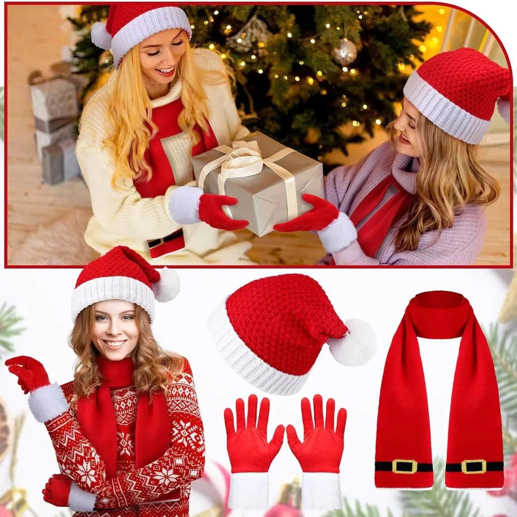 Christmas-themed knitted hat, scarf and gloves set by HSF Marketplace for winter warmth