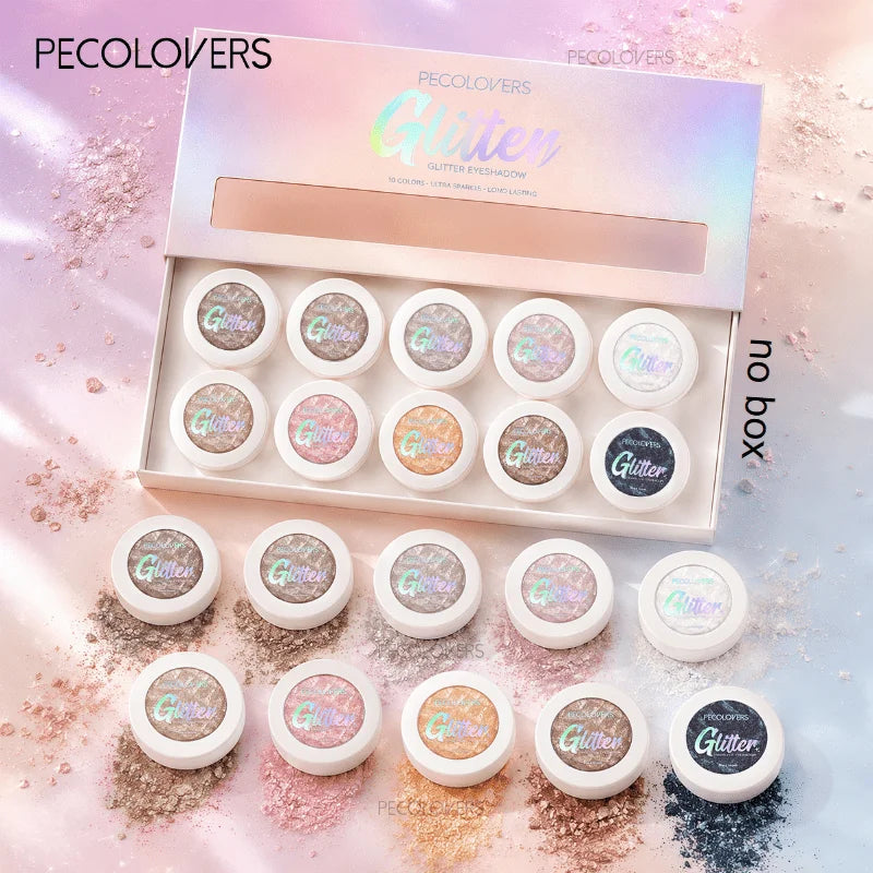 10-piece glitter highlight eyeshadow palette with mashed potato texture, shimmer illuminator, and brightening shades