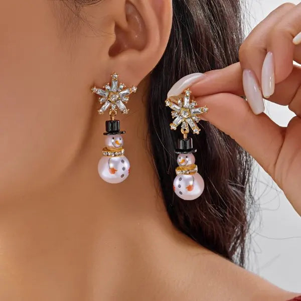 Merry Christmas pearl flower star bell dangle earrings for women by HSF Marketplace