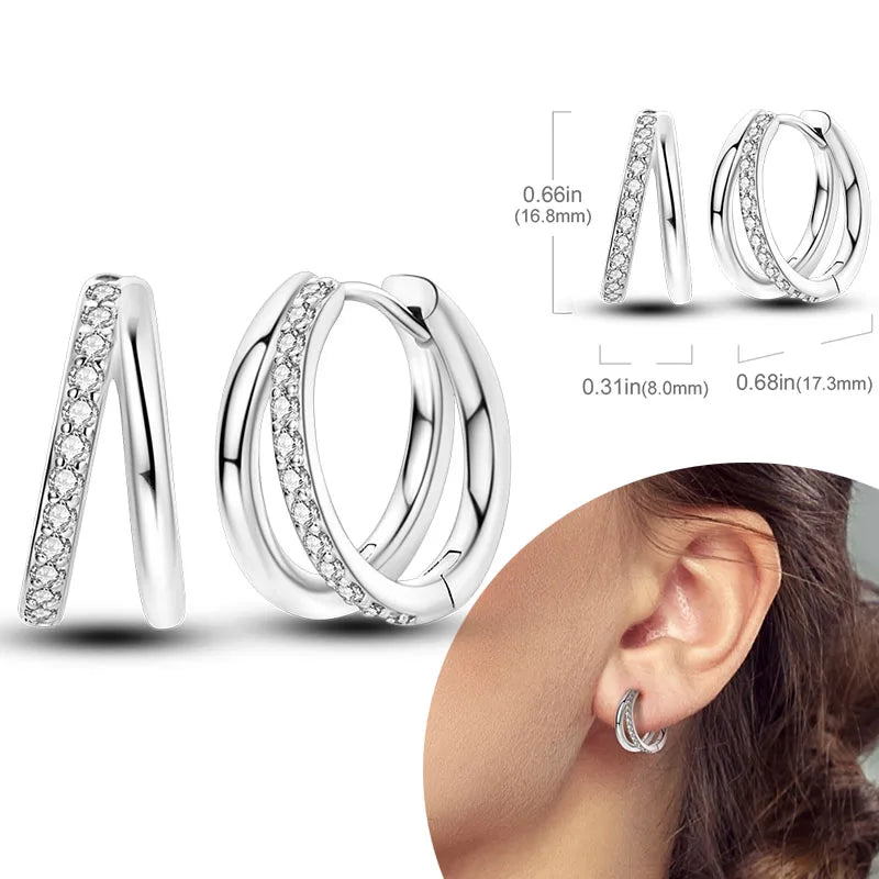925 sterling silver hoop earrings with zirconia, hypoallergenic jewelry for women and girls