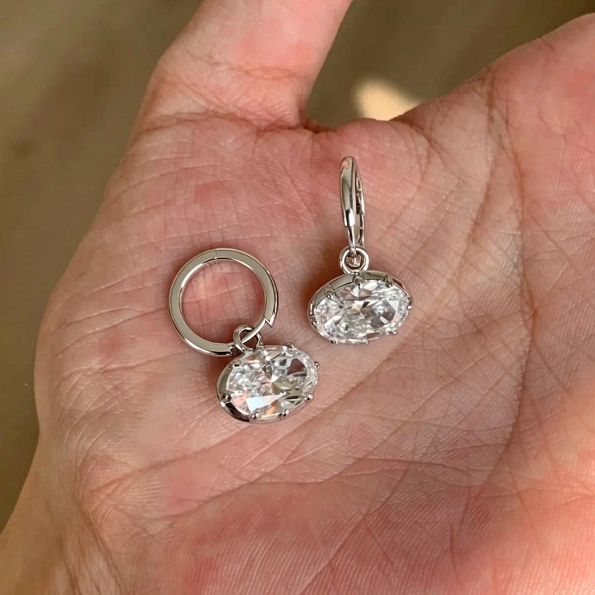 Elegant oval diamond pendant drop earrings for women by HSF Marketplace, simple daily fashion jewelry