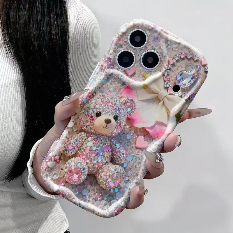 Rhinestone bear phone case for iPhone 11 to 18 Pro Max by HSF Marketplace