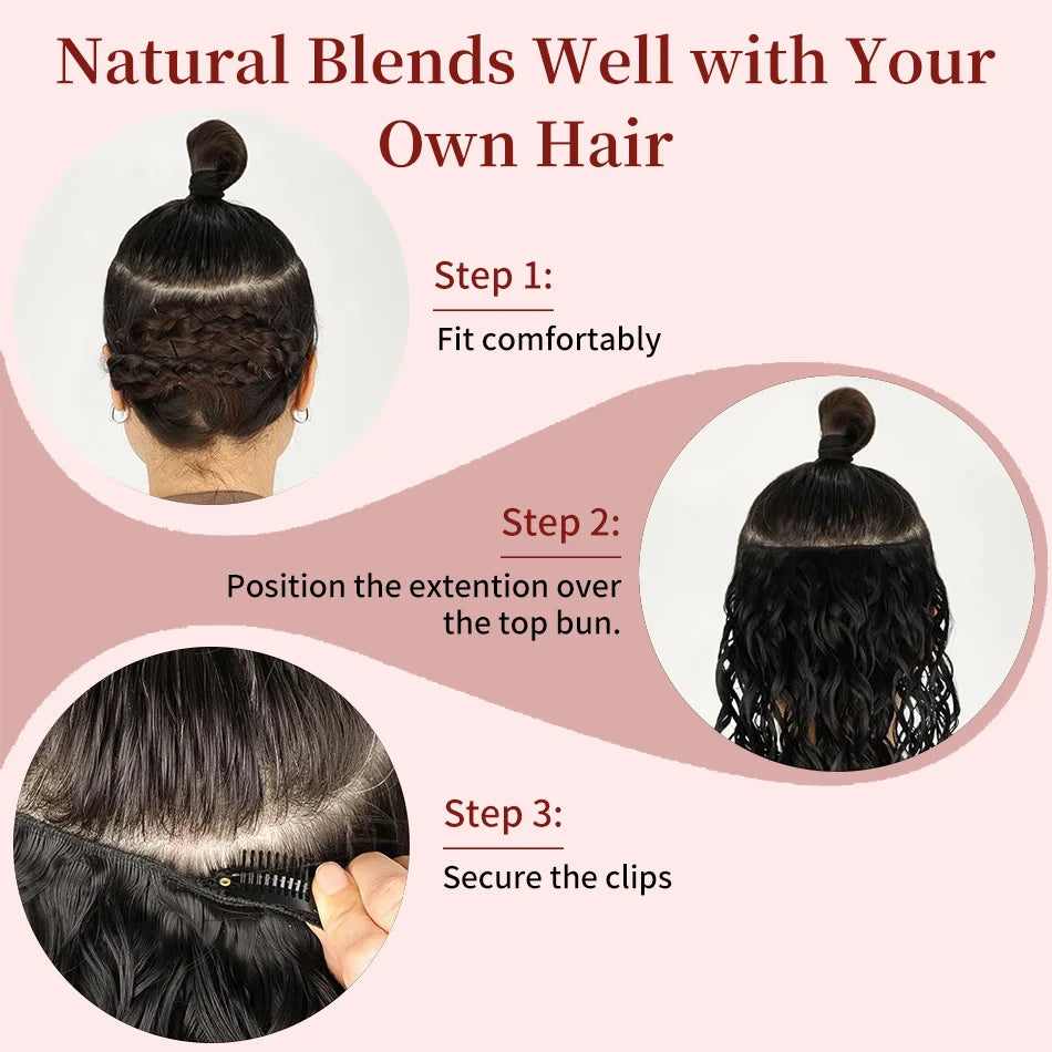 12A Grade Remy Human Hair Water Wave Clip-In Extensions, 7-Piece Set, Wet and Wavy Hairpieces for Women