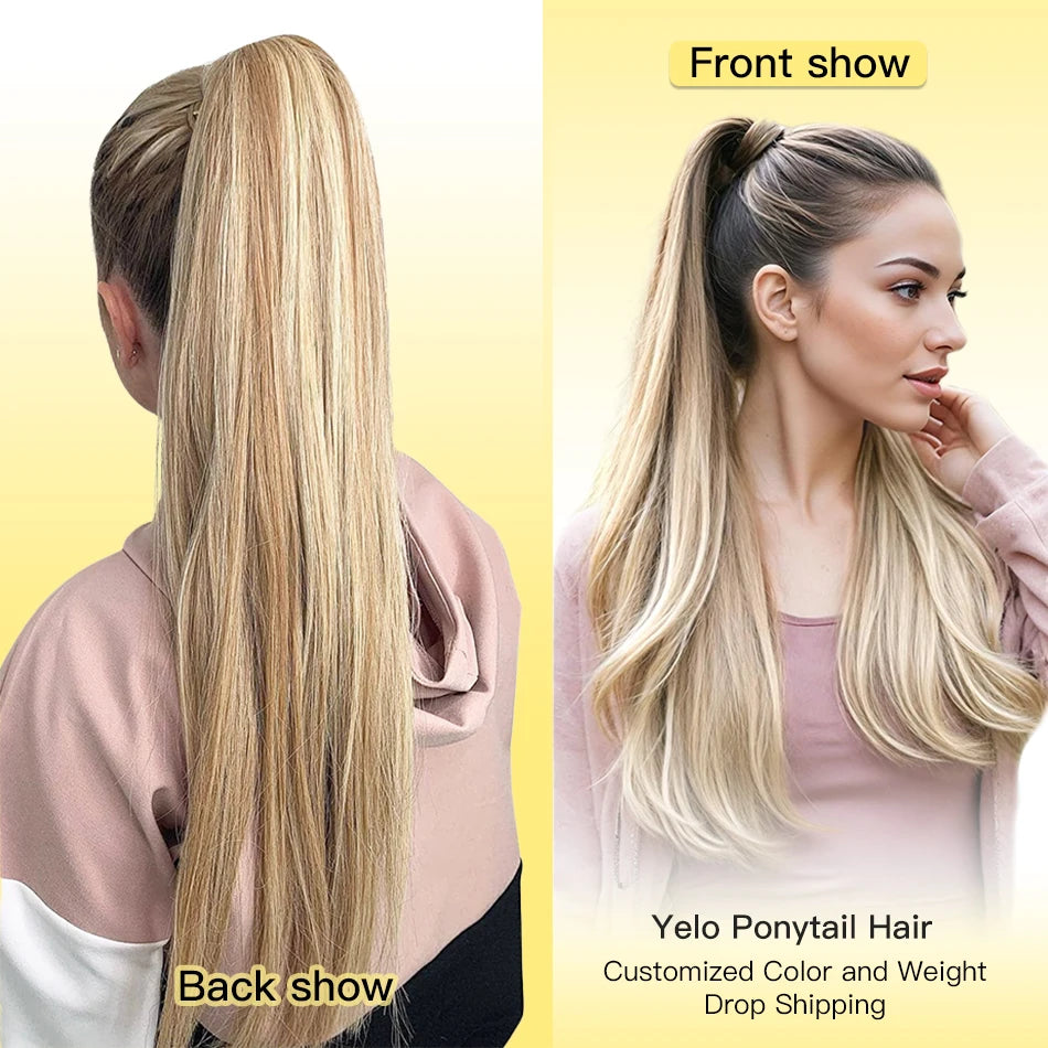 Yelo Ponytail Human Hair 14-18" Highlight Ponytail Extensions 100% Real Human Ponytail Hair Extensions 60g/Set For Women