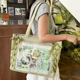 New Y2K Ribbon Bow Japanese Ita Shoulder Bag Cute Girl Transparent Pocket Large Capacity Crossbody Tote Bag DIY Display Handbags