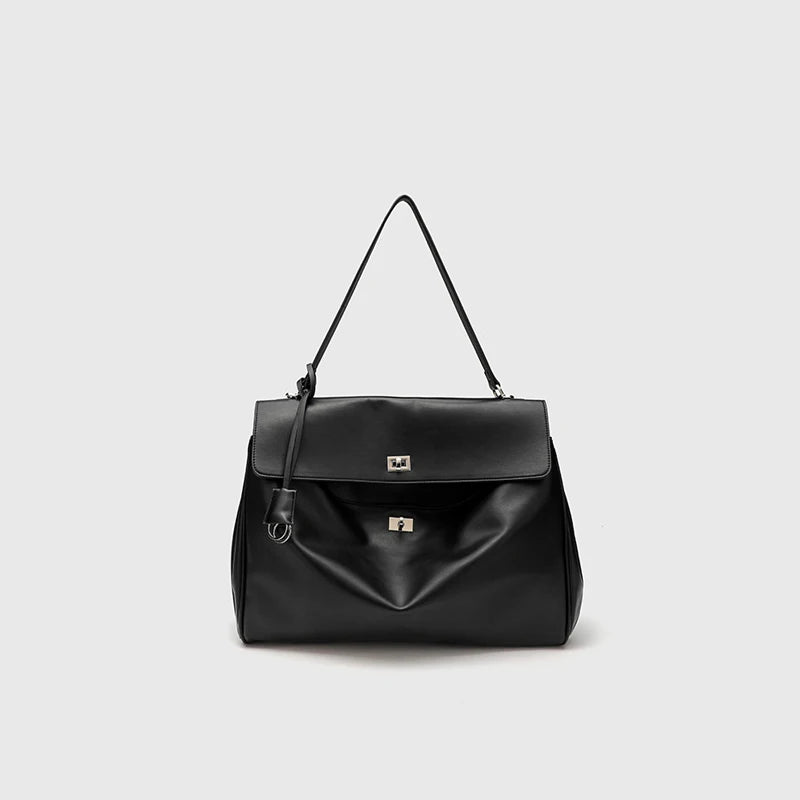 Large capacity women's split leather tote bag for everyday use, structured design with roomy interior and handles