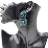 Vintage Costume Jewelry Party Accessories Gunblack Chunky Gray Black Crystal Rhinestone Square Statement Earrings for Women