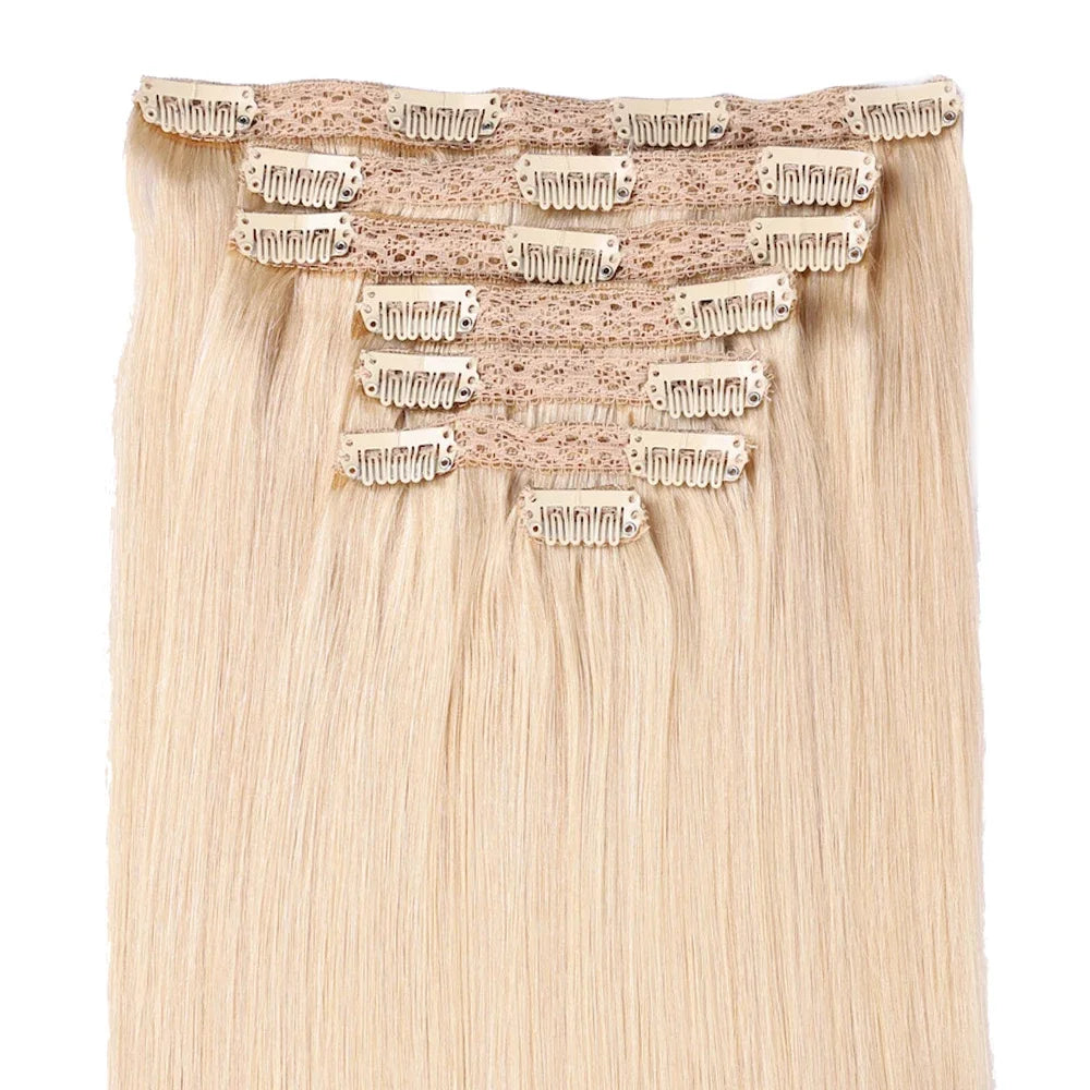 DIYOMO natural black straight PU clip-in hair extensions, 100% human hair with seamless invisible wefts