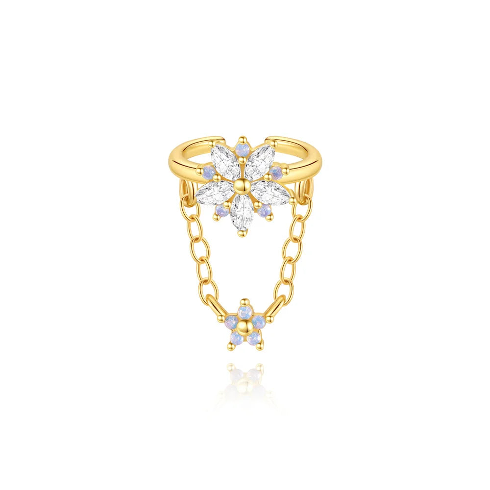 925 sterling silver zircon double-layer clip earring, no-piercing women’s party jewelry by ROXI