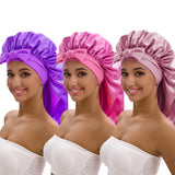 3-piece satin long bonnet set with wide brim and bow tie for everyday hair protection by HSF Marketplace