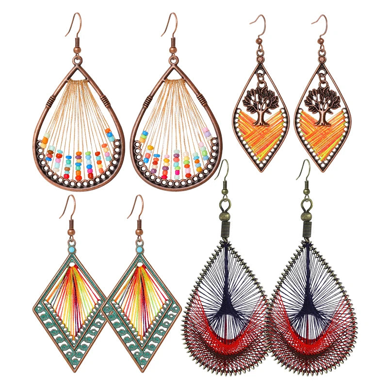 Colorful wire-wrapped boho dangle earrings for women by HSF Marketplace