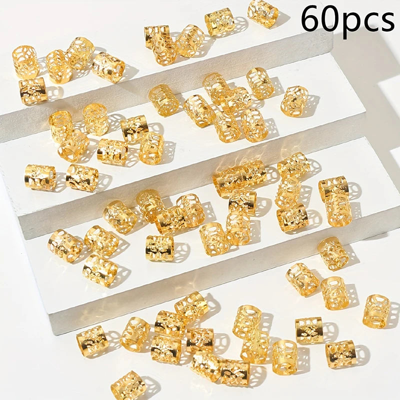 60/90pcs Alloy Hair Jewelry Hair Cuffs For Braids Metal Dreadlock Beads Hair Cuffs Rings Multi Style Braids Accessories