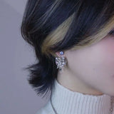 Gothic Butterfly Bone Tassel Earrings for Women with Zircon Accents