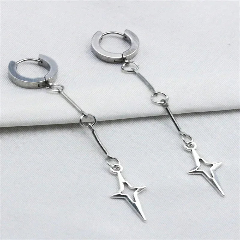 Classic star earrings, chunky dangly hypoallergenic y2k goth jewelry with an edgy punk fairy aesthetic