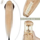 TESS Brazilian human hair claw clip ponytail extension, 14–22 inches, natural black to blonde