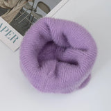 Women's candy-color faux fur knitted earflap winter hat, soft Kpop-style beanie cap by HSF Marketplace