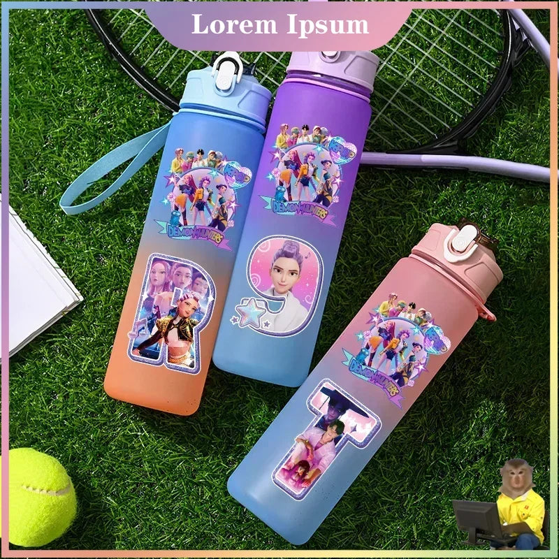 Kpop Demon Hunters gradient color water cup with straw, 750ml, by HSF Marketplace