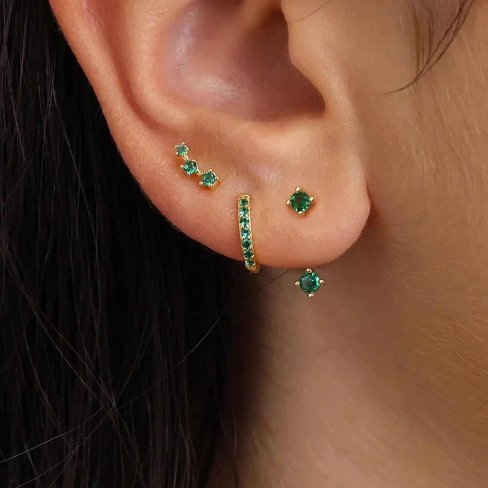 3 pairs of zircon stainless steel little huggies hoop earrings set for women, including cartilage piercing earrings