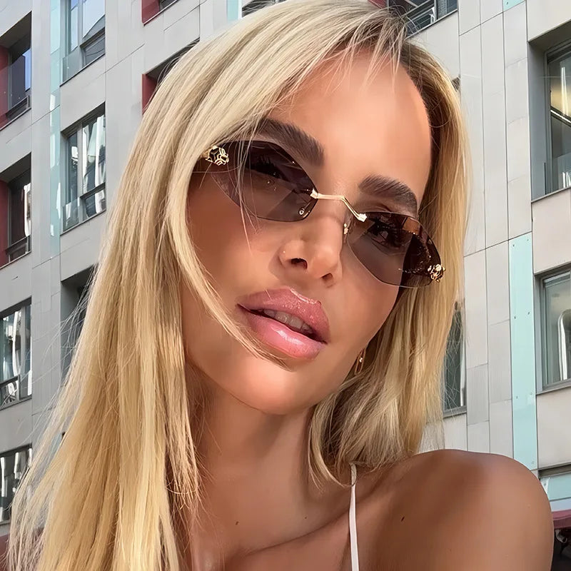 Elegant frameless rhombus-shaped women's sunglasses by HSF Marketplace with UV400 protection, classic and versatile luxury eyewear.