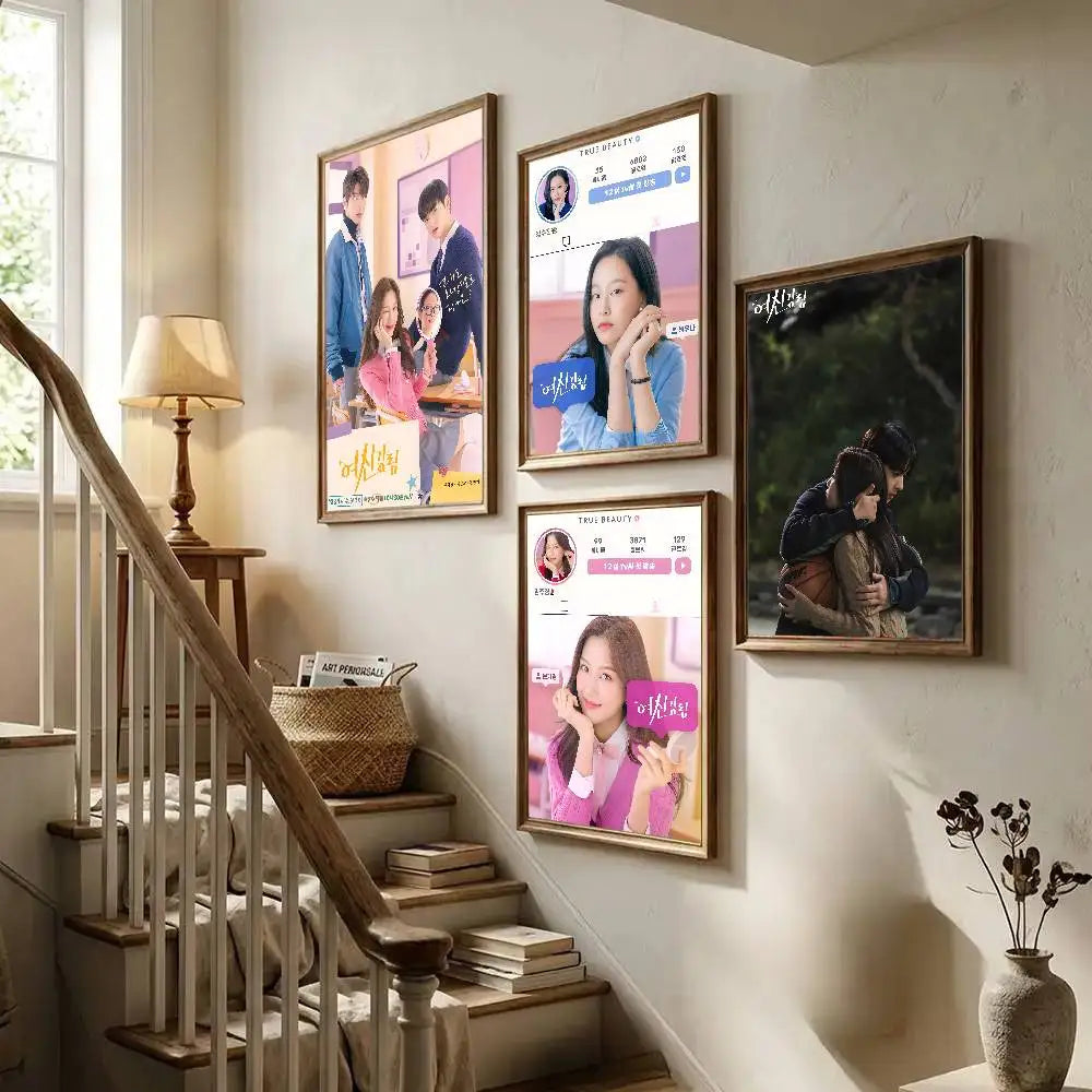 True Beauty Korean drama print poster for home decoration, featuring the cast in a colorful design