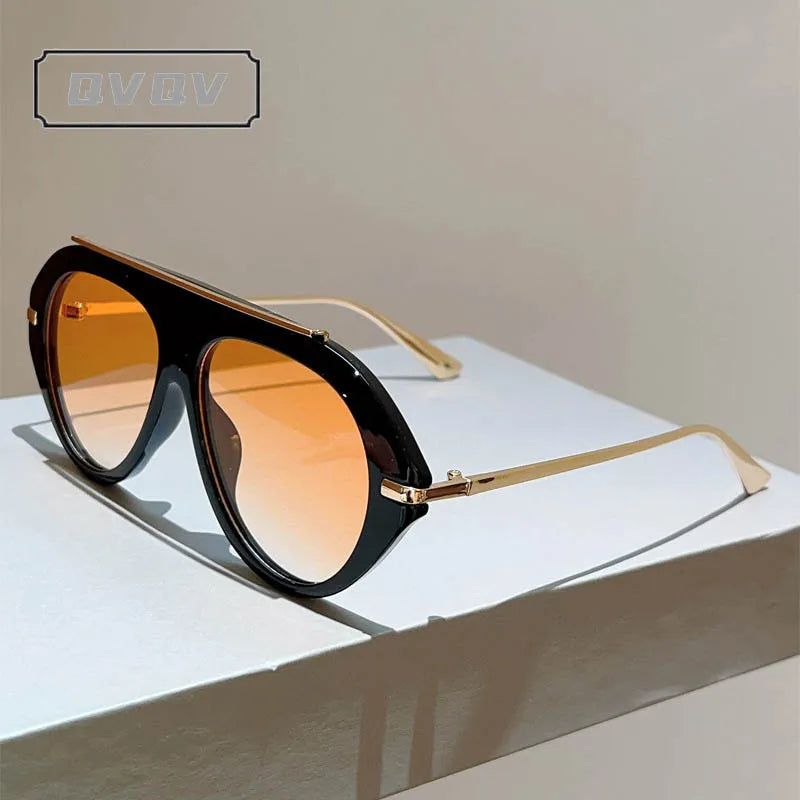 Luxury designer metal beam pilot sunglasses for women, vintage trendy driving eyewear with tinted lenses