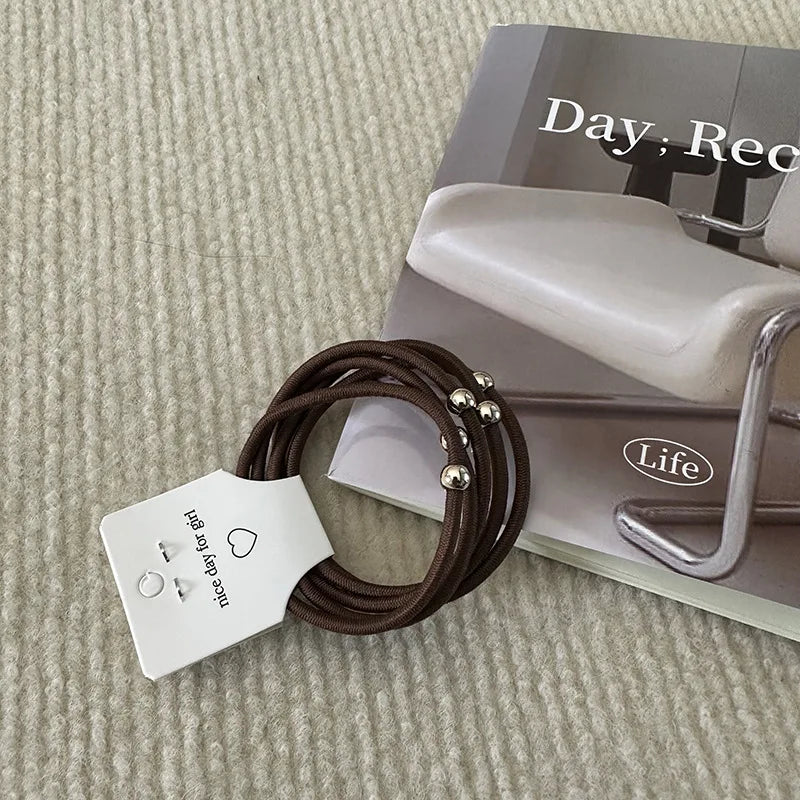 5Pcs Basic Rubber Band Ponytail Small Gold Ball Hair Band Headrope Simple Hair Rope Texture Headgear Hair Accessories