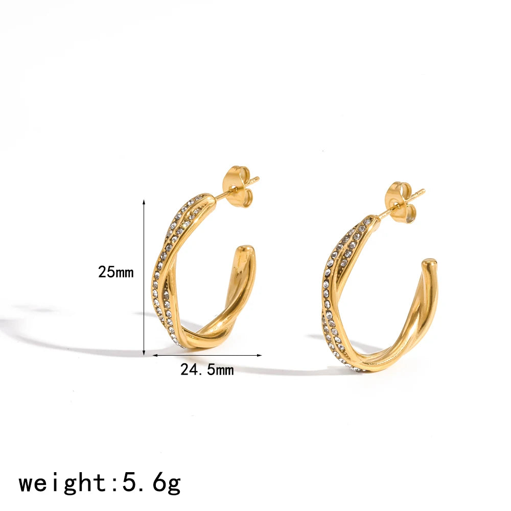 18K gold plated C-shaped zircon hoop earrings for women by HSF Marketplace