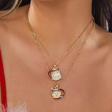 Christmas tea cup old couple pendant necklace for women, detailed jewelry design by HSF Marketplace