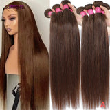 Chocolate Brown 20A Brazilian Bone Straight Bundles With Closure Human Hair Bundles With Frontal HD Transparent Loose Deep Hair Weave Extensions Afro Kinky Yaki Straight Curly Wave Bundles With Closure Frontal Brazilian Virgi