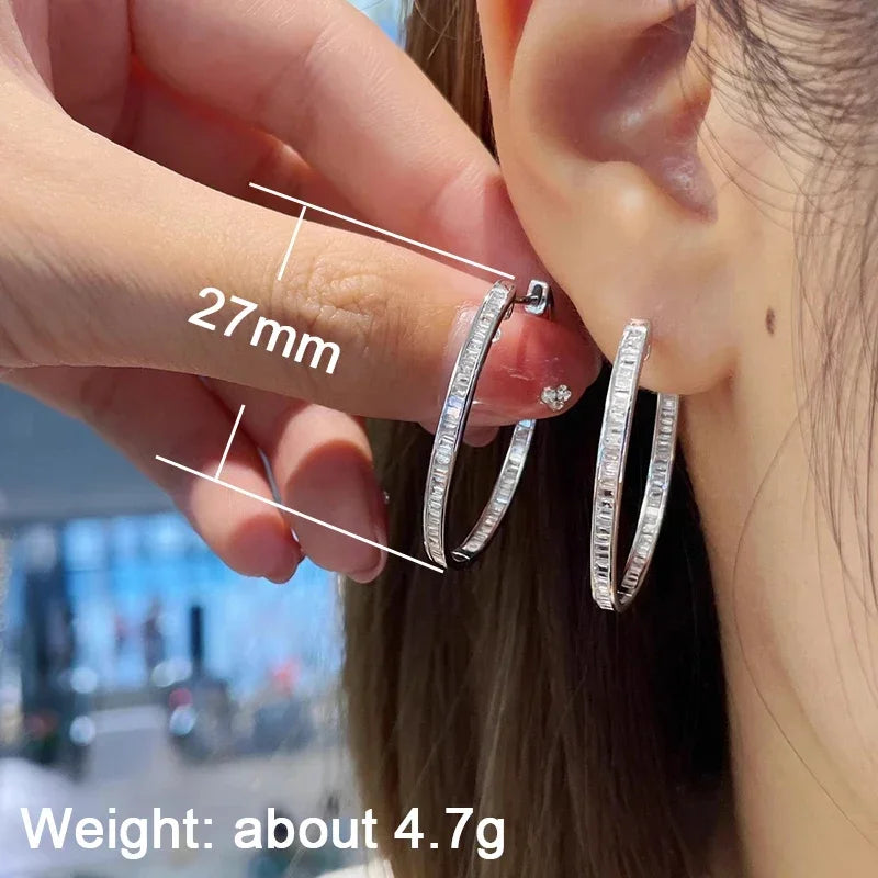 Elegant silver hoop earrings with CZ stones for women, versatile jewelry by HSF Marketplace